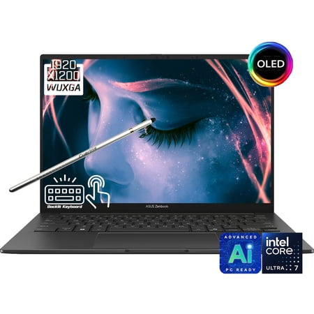 ASUS Zenbook 14 AI Copilot+ AI PC Laptop, 14" FHD+ 1920 x 1200 OLED Touchscreen, Intel Core Ultra 7 255H, WiFi 7, Backlit KB, FHD IR Webcam, Stylus Pen, Win 11 Home(16GB DDR5 RAM / 512GB SSD)
