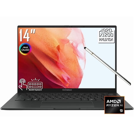 ASUS Zenbook 14 AI Laptop, 14" 2K 1920 x 1200 OLED Touchscreen, AMD Ryzen AI 9 465, WiFi 6E, Backlit KB, FHD IR Webcam, Stylus Pen, Win 11 Home (16GB DDR5 RAM + 512GB SSD)