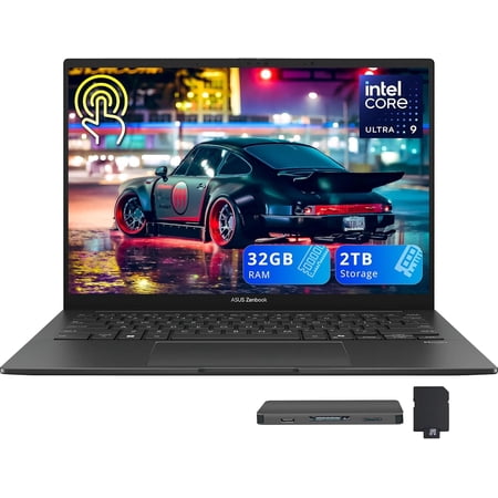 ASUS Zenbook 14" FHD+ OLED Touch Laptop, Intel Core Ultra 9 285H, 32GB RAM, 2TB Storage(1TB SSD+1TB Docking Station Set), Intel Arc Graphics, Wi-Fi 7, Backlit Keyboard, Copilot, Win 11, Gray,
