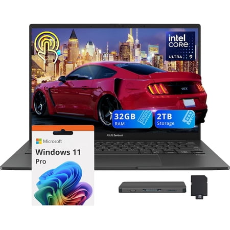 ASUS Zenbook 14" OLED Touch Laptop, Intel Core Ultra 9 285H, 32GB RAM, 2TB Storage(1TB SSD+1TB Docking Station Set), Intel Arc Graphics, Wi-Fi 7, Backlit Keyboard, Copilot, Win 11 Pro, Gray