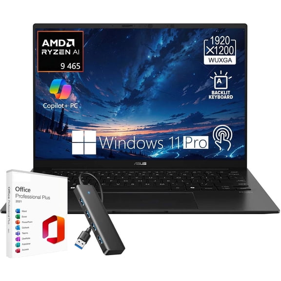 ASUS Zenbook 14 OLED Touchscreen Laptop, 14" 2K, AMD Ryzen AI 9 465, 16GB LPDDR5X 2TB SSD, Backlit KB, FHD Camera, 180° Lay-Flat, Copilot+ AI PC, Windows 11 Pro