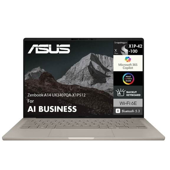 ASUS Zenbook A14 AI Business Laptop 14.0in WUXGA (Qualcomm Snapdragon X Plus X1P-42-100, 16GB LPDDR5X, 4TB PCIe SSD, Qualcomm Adreno, Win 11 Home)