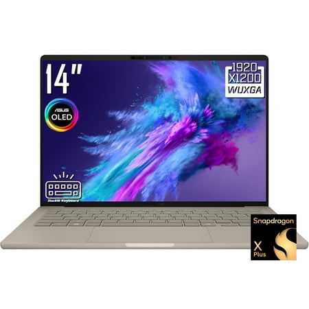 ASUS Zenbook A14 AI Laptop, 14" 2K 1920 x 1200 OLED Display, Snapdragon X Plus, WiFi 6E, Backlit KB, FHD IR Webcam, Win 11 Home (16GB DDR5 RAM + 512GB SSD)