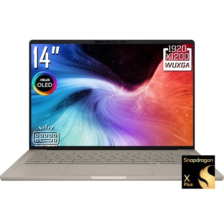 ASUS Zenbook A14 AI Laptop, 14" 2K 1920 x 1200 OLED Display, Snapdragon X Plus, WiFi 6E, Backlit KB, FHD IR Webcam, Win 11 Home (16GB DDR5 RAM - 512GB SSD)