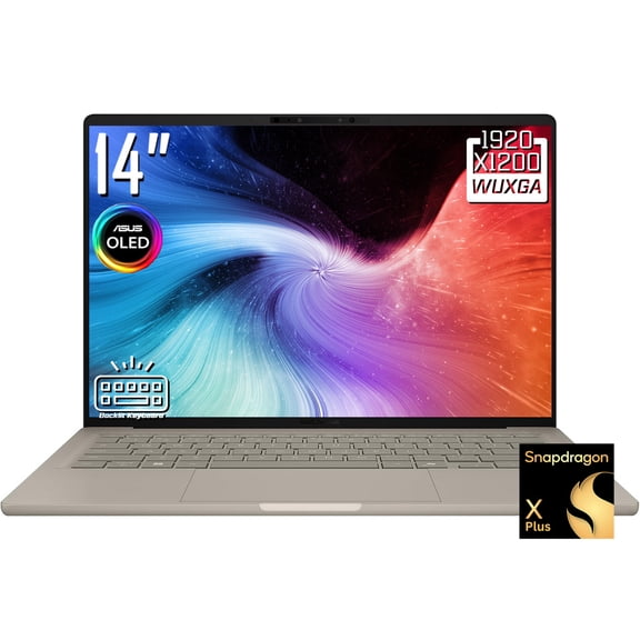 ASUS Zenbook A14 AI Laptop, 14" 2K 1920 x 1200 OLED Display, Snapdragon X Plus, WiFi 6E, Backlit KB, FHD IR Webcam, Win 11 Home (16GB DDR5 RAM - 512GB SSD)