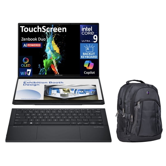 ASUS Zenbook DUO AI Powered 2-in-1 Laptop 14.0in Touchscreen OLED WUXGA Display (Intel Ultra 9-285H, 32GB LPDDR5X, 4TB PCIe SSD, Backlit KB, 2 Thunderbolt 4, WiFi 7, Win 11 Pro) w/Premium Backpack