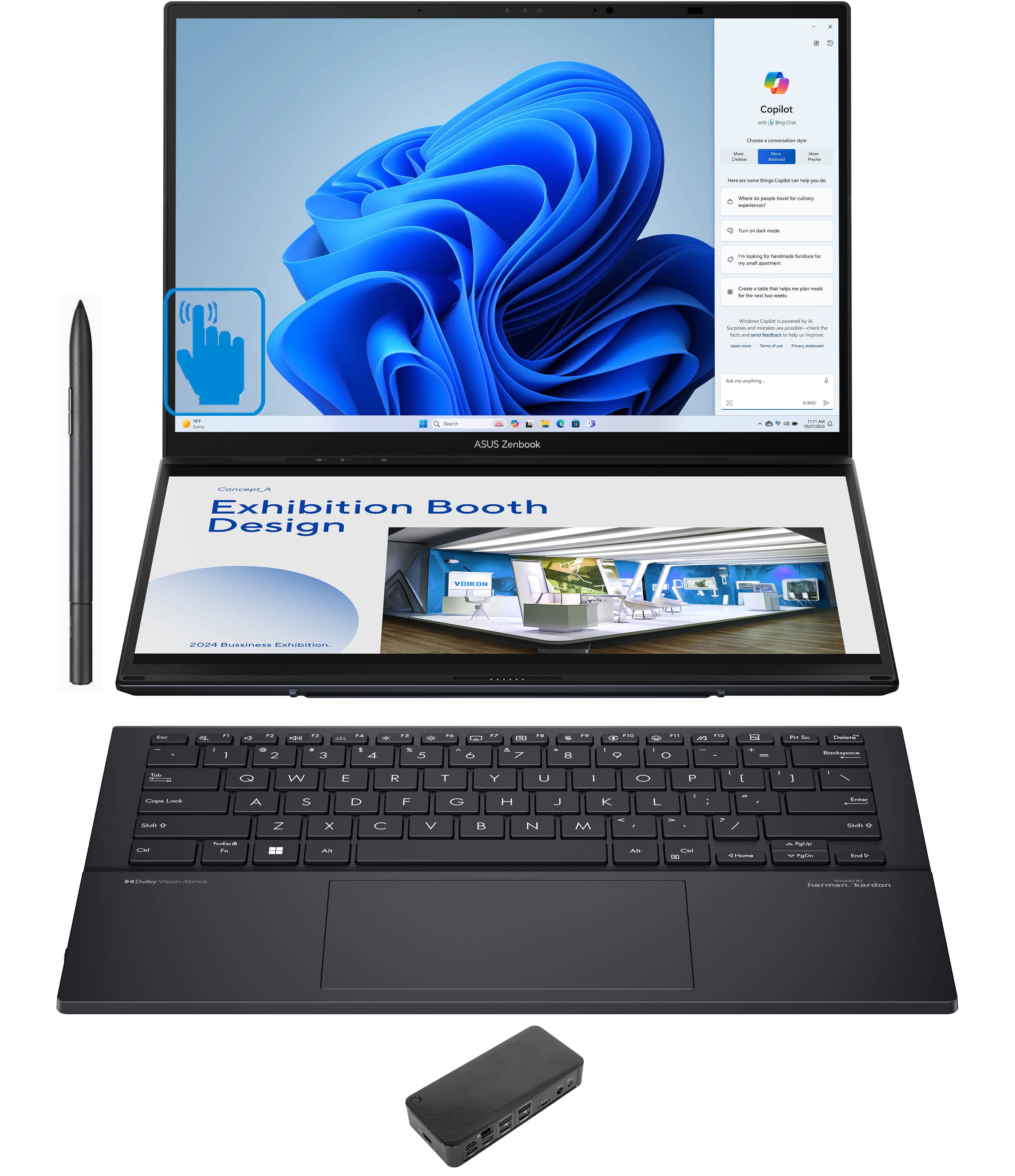 ASUS Zenbook DUO UX8406 Home/Business 2-in-1 Laptop (Intel Ultra 9-185H 16-Core, 14.0in 120 Hz Touch 2.8K (2880x1800), Intel Arc, 32GB LPDDR5X 7466MHz RAM, Win 10 Pro) with USB-C Dock