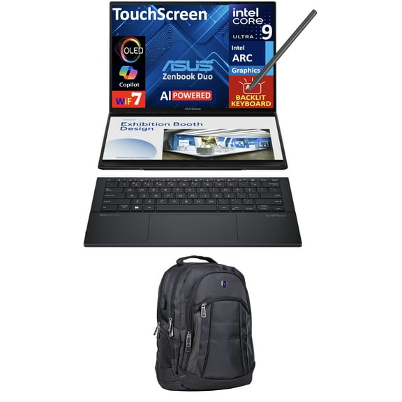 ASUS Zenbook Duo AI Powered 2-in-1 Laptop 14.0in Touchscreen OLED 2.8K Display (Intel Ultra 9-285H, 32GB LPDDR5X, 1TB PCIe SSD, Active Pen, Backlit KB, 2 Thunderbolt 4, Win 11 Pro) w/Premium Backpack