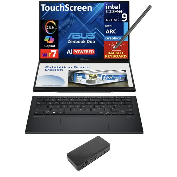 ASUS Zenbook Duo AI Powered 2-in-1 Laptop 14.0in Touchscreen OLED 2.8K Display (Intel Ultra 9-285H, 32GB LPDDR5X, 4TB PCIe SSD, Active Pen, Backlit KB, 2 Thunderbolt 4, Win 11 Home) w/USB-C Dock