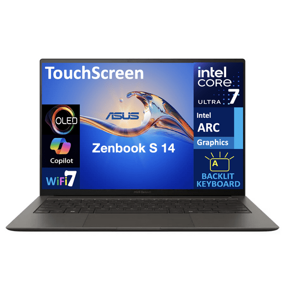 ASUS Zenbook S 14 AI PC Laptop 14.0in Touchscreen OLED 2.8K Display (Intel Ultra 7-258V, 32GB LPDDR5X, 1TB SSD, Intel Arc, Backlit KB, 2 Thunderbolt 4, WiFi 7, Webcam, Bluetooth 5.4, Win 11 Home)
