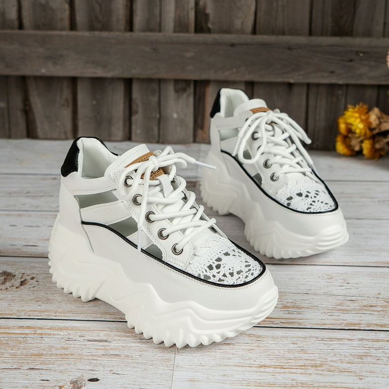 ASWMXR AOGULA Summer Breathable Mesh Sneakers Women s High Platform Heeled Lace Ups Chic Comfort Casual Shoes Walmart