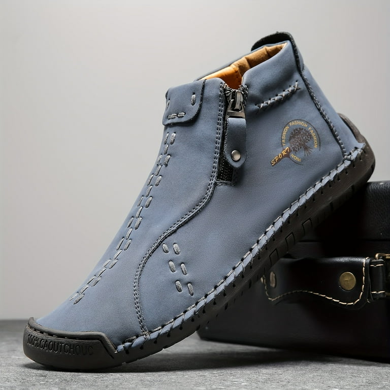 ASWMXR Men s Casual Ankle Boots PU Leather Solid Color Elastic Band Closure Rubber Sole Comfort Inner Insole High Top Martin Boots Walmart