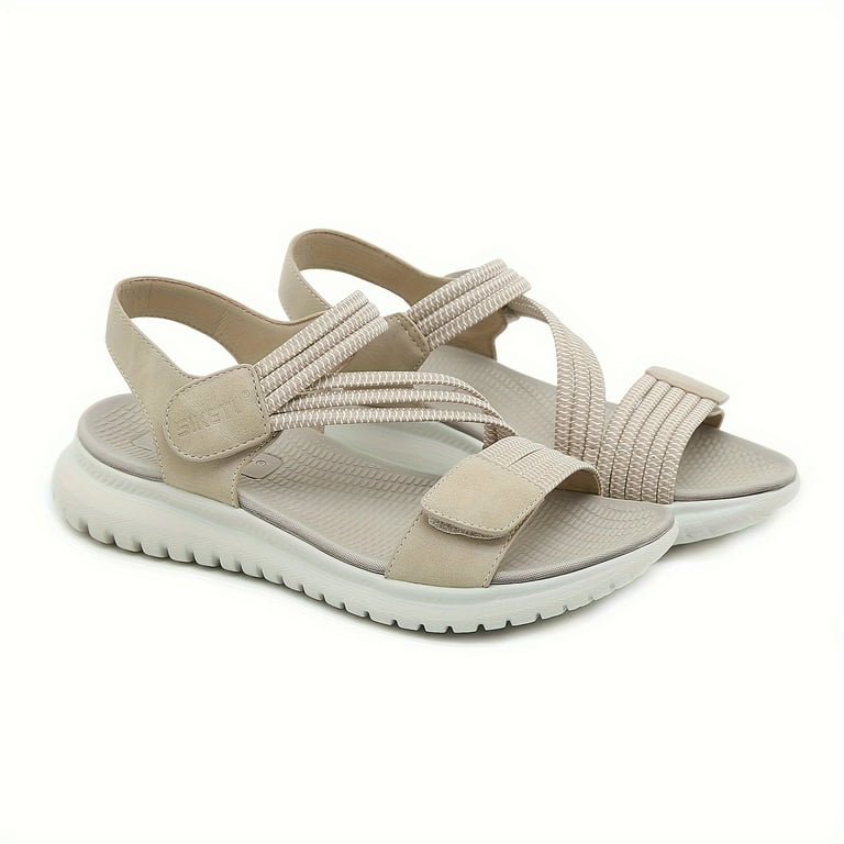 ASWMXR SIKETU Women s Comfortable Faux Leather Flats with Hook and Loop Ankle Strap Solid Color Open Toe Low Heel Sandals Sizes 35 42 Walmart