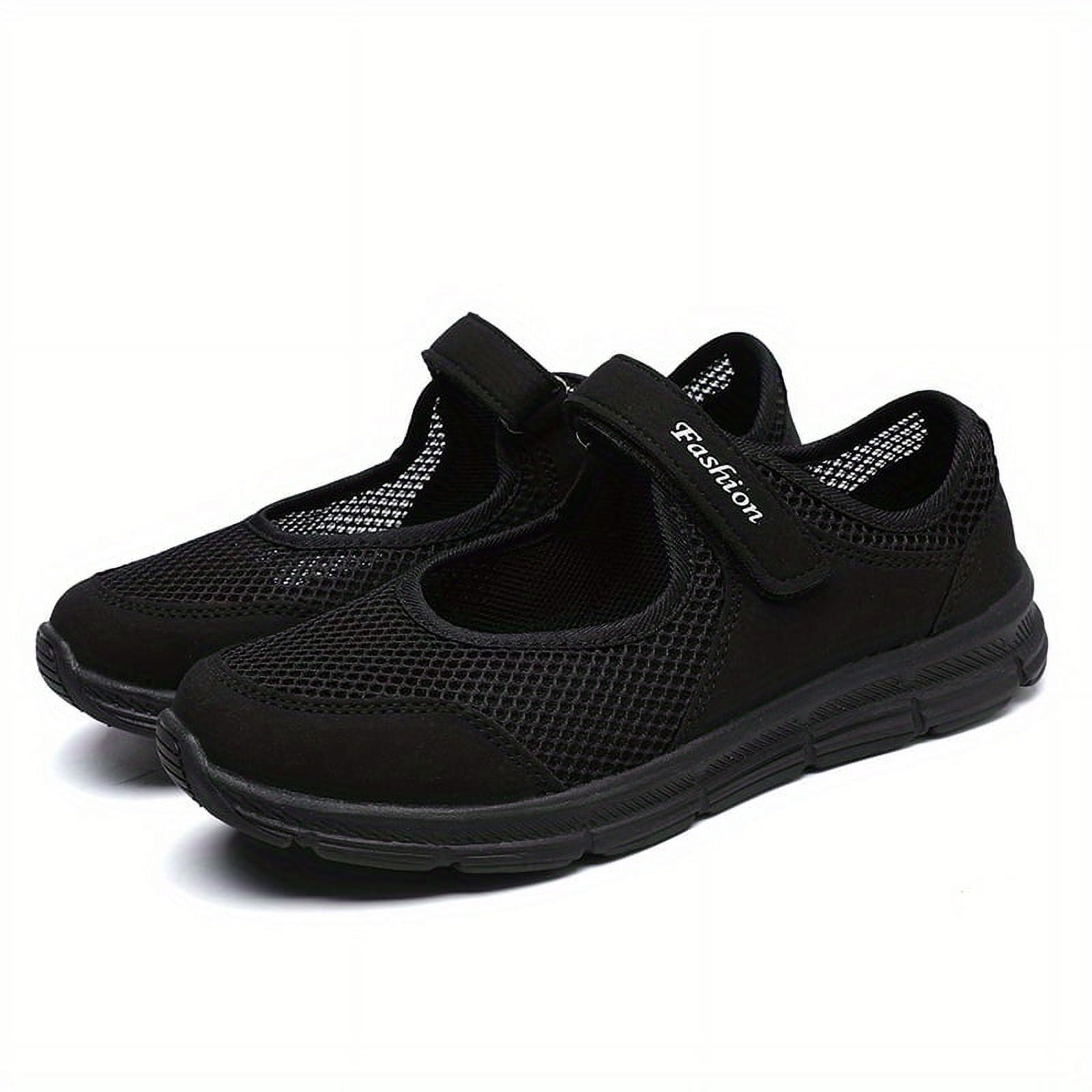 ASWMXR Women s Comfortable Breathable Mesh Walking Shoes Easy Slip on Mary Jane Style Round Toe with Hook Loop Fastener Walmart