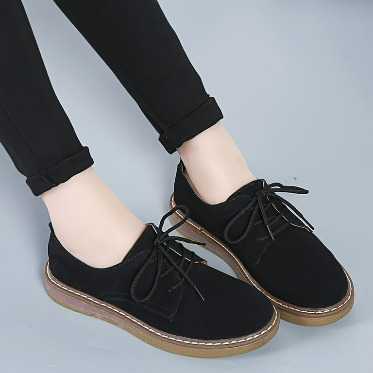 ASWMXR Women s Flat Loafers Solid Color Lace Up Low Top Back To School Shoes Comfortable Preppy Style Shoes