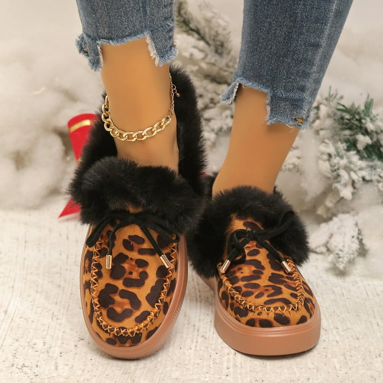 ASWMXR Women s Fluffy Furry Snow Boots Solid Color Bowknot Plush Lined Ankle Boots Winter Warm Flat Fuzzy Short Boots Walmart