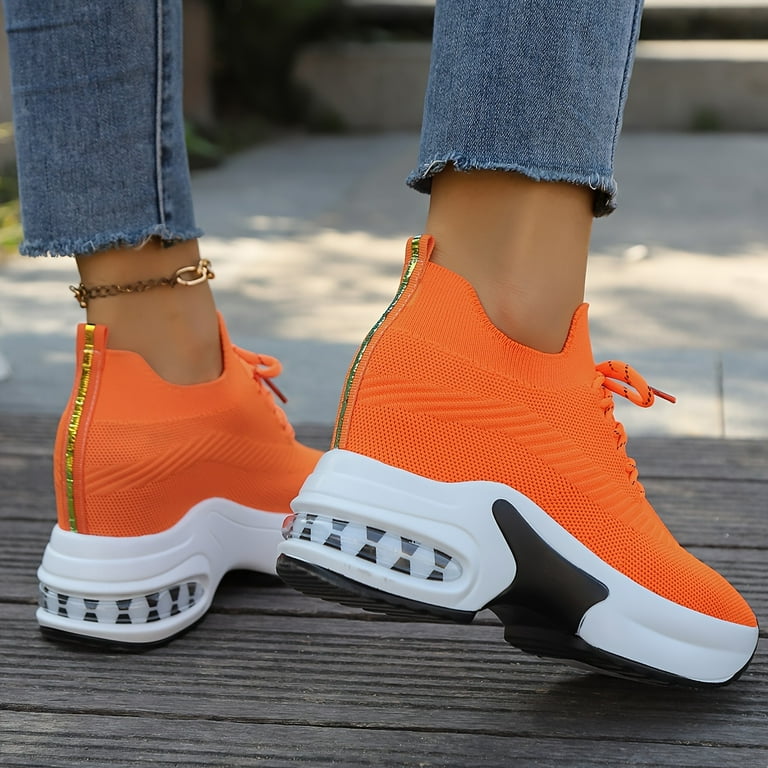 ASWMXR Women s Solid Color Sock Sneakers Comfortable Lace Up Platform Walking Shoes Walmart