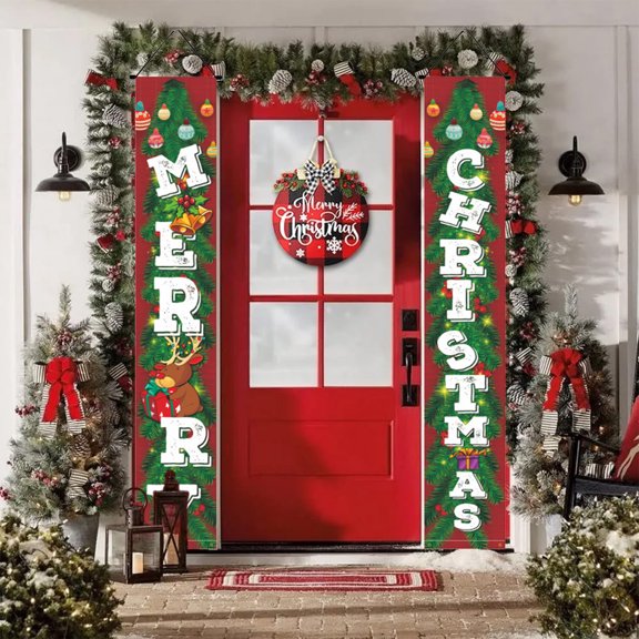 ASXITE Christmas Decorations Indoor,Fall/Winter Indoor Decorations,Christmas Couplet Door Curtain Custom Party Decoration Door Cover Christmas Flag Background Cloth