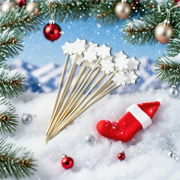 ASXITE Christmas Decorations Indoor,Fall/Winter Indoor Decorations,Christmas Disposable Fruit Picks White Christmas Tree Snowflake Bamboos Sticks For Christmas Fruit Decoration
