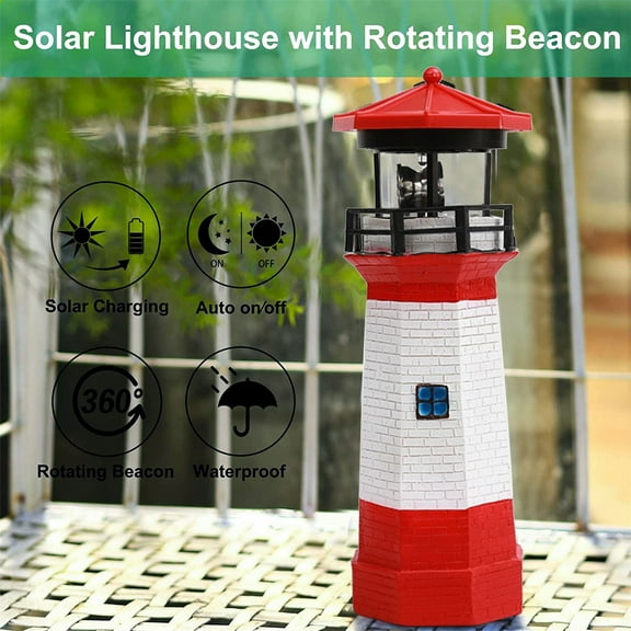 ASXITE Travel Flashlight, Flashlights and Lanterns, Solar Light Tower - 14 Inch Tall Light House with Rotating Led Lights - 360 Degree Rotating Light Tower Decoration Outdoor Garden Patio Decoration