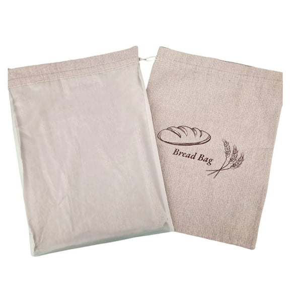 ASXite Lunch Bag, 2 Pack Bread Bags for Homemade Bread - Plastic Lined - Reusable Linen Bread Bag with Plastic Liner for Sourdough and Bread Storage - 15in X 11in, Khaki, 38*30*1cm