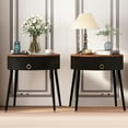 thumbnail image 1 of ASYA Black Metal End Table Set of 2, Wood Nightstand Side Table with Drawer, Round Accent Table for Home Living Room Bedroom, 20.63''H, 1 of 11