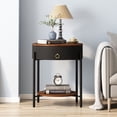 thumbnail image 1 of ASYA Black Metal End Table with Drawer, 2-Tier Wooden Nightstand, Round Side Table for Living Room Bedroom, 23.6'' H, 1 of 11