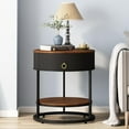 ASYA Modern Wood Metal End Table, 2Tier Round Nightstand with Drawer for Living Room, Bedroom