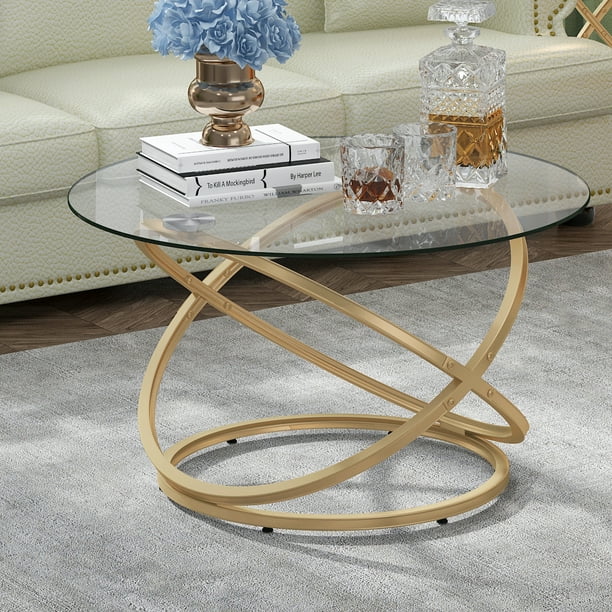 ASYA Modern Gold Coffee Table, 32'' Round Center Table for Living Room