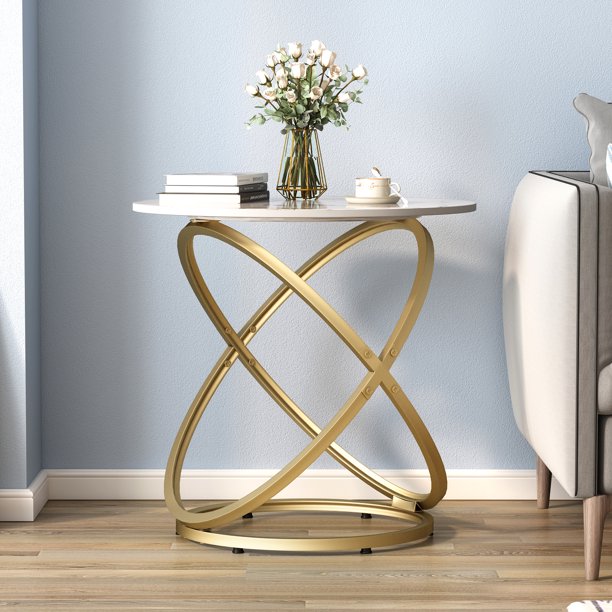 ASYA White End Table, Round Accent Side Table for Living Room, Small