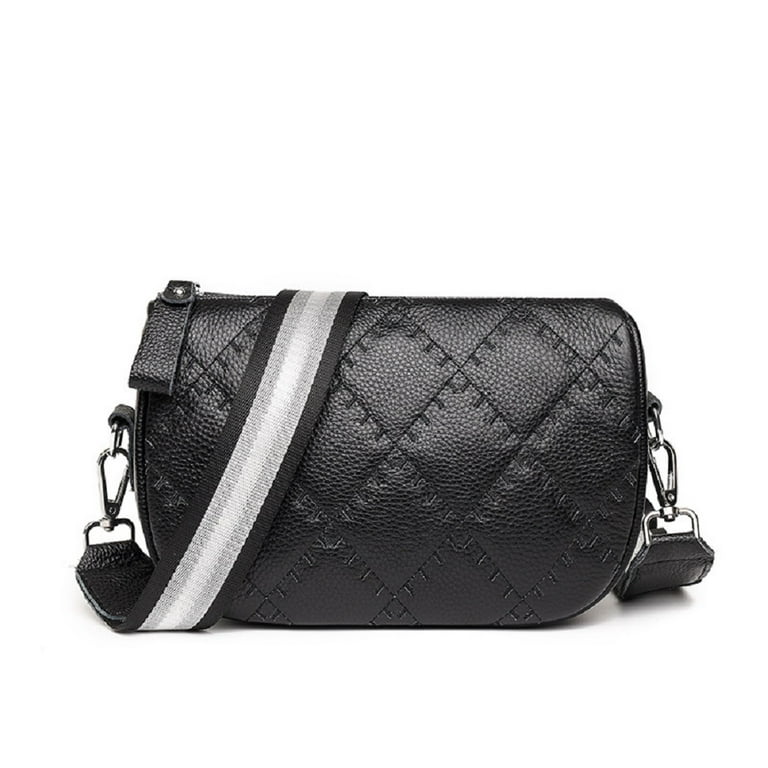 ASYTTY Crossbody Bag Women's Leather Wide Strap Handbag Shoulder Bag Modern  Bags with Wide Shoulder Strap Removable Shoulder Strap, Black, Handbags 