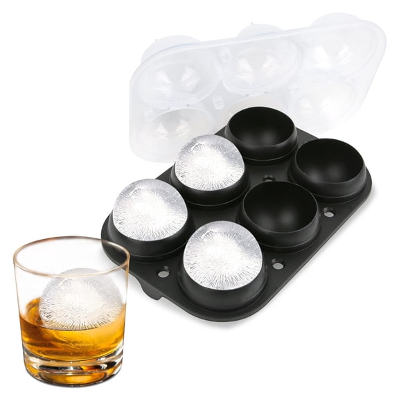 ASamuelworld Large Ice Ball Maker with Lid, 6 x 2.5 Inch Ice Balls - BPA Free, Easy To Fill Round Silicone Ice Tray, Perfect Spheres Craft Ice Maker for Whiskey, Cocktails, Gifting - Black