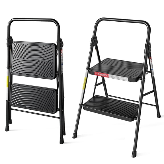 ASoopher 2 Step Stool, Folding Step Ladder with Anti-Slip Pedal, for Kitchen, Black