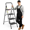 thumbnail image 1 of ASoopher 4 Step Ladder with Anti-Slip Pedal, Sturdy Steel Ladder, Black, 1 of 10