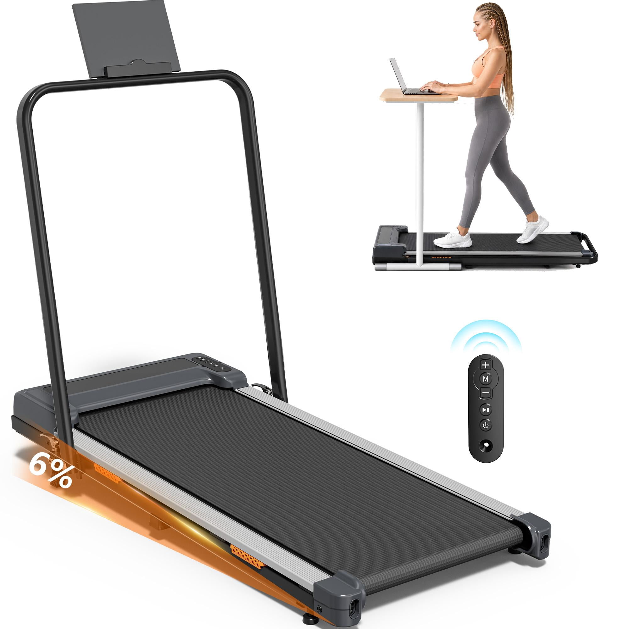 ASoopher Foldable Walking Pad with Incline and Handle Bar, Small Portable Treadmill, for Home and Office，2.5 HP Under Desk Treadmills, 0.6-3.8 MPH, Black