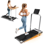 ASoopher Foldable Walking Pad Treadmill with Incline and Handle Bar, Small Portable Under Desk Treadmill, for Home and Office, 0.6-3.8 MPH, Silver