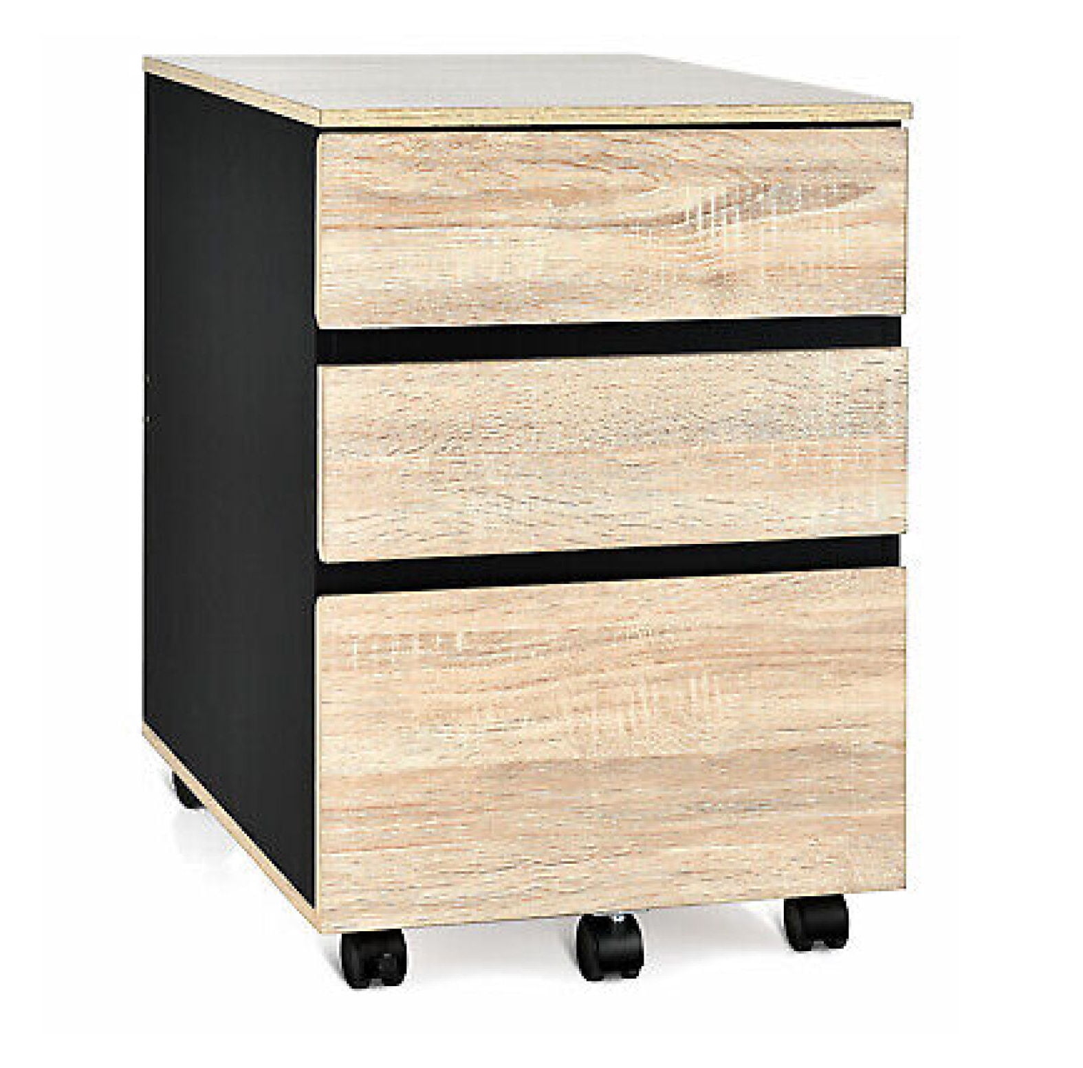 Sleek Natural & Black 3-Drawer Mobile Storage Cabinet