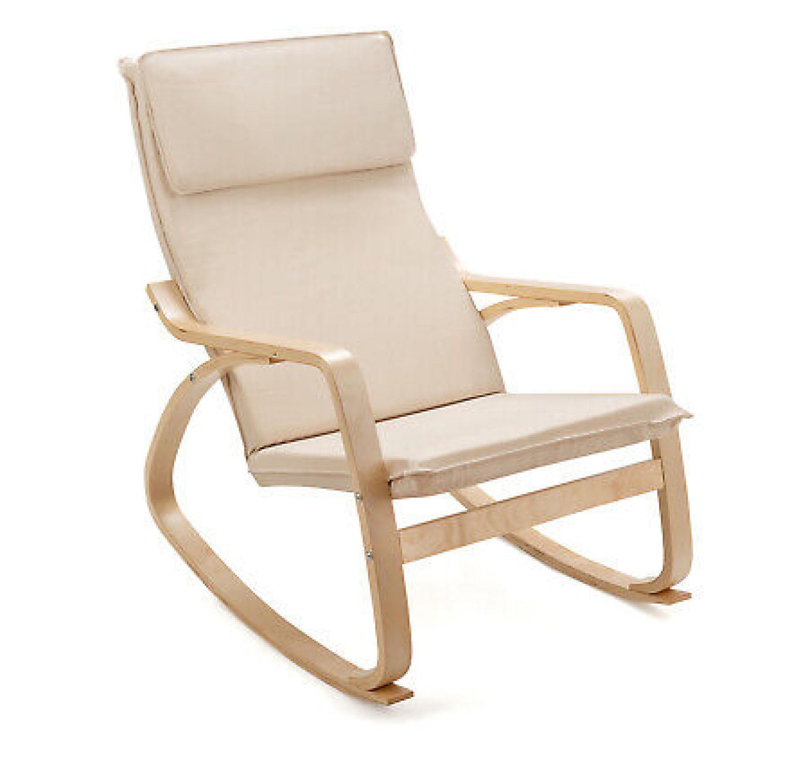 Beige Birch Laminate Upholstered Bentwood Rocking Chair