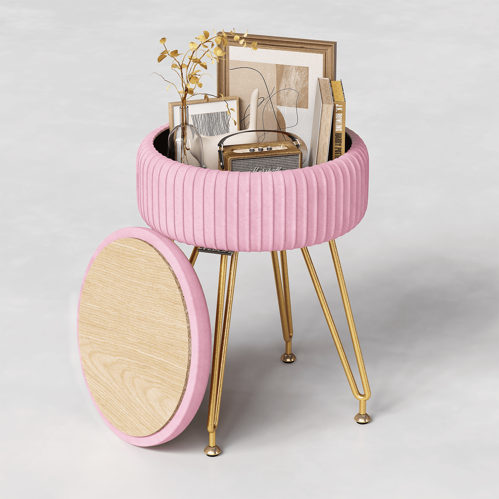 ASpecialty Vanity Stool with Storage, Round Vanity Stool Chair, Velvet ...