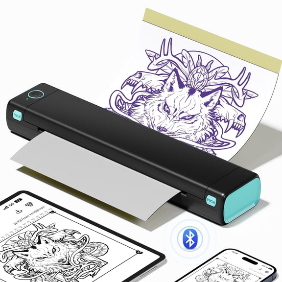Phomemo M08F Bluetooth Tattoo Stencil Printer - Wireless Thermal Printer with 10 Free Papers, Portable Tattoo Machine for Artists & Beginners, Works with Phone、iPad、Tablet & PC (Black)