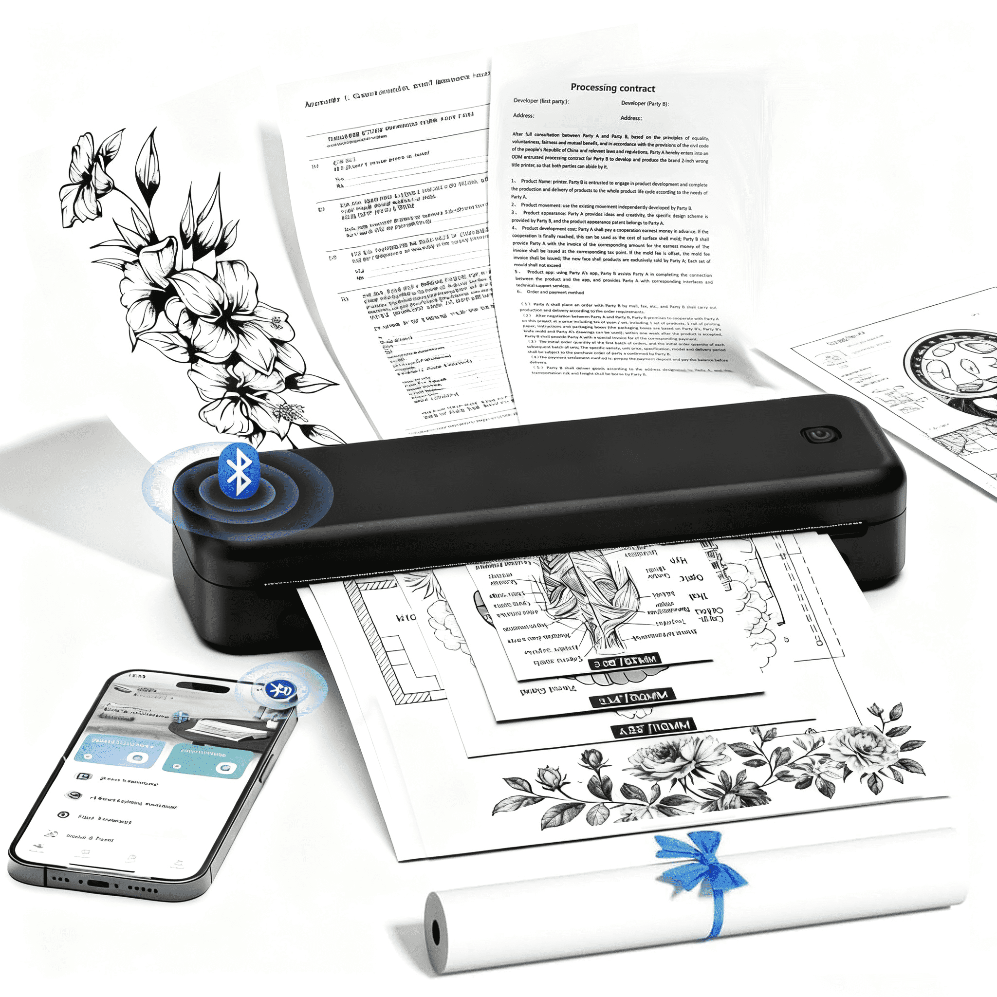 Phomemo Upgraded 300 dpi M834 Portable Printer - 8.5" x 11" & A4 Portable Inkless Printer, Wireless Bluetooth Thermal Travel Printer for Office School Home (Black)