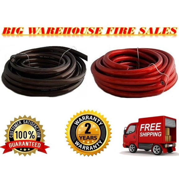 AT 100 FEET 0 GAUGE BLACK & RED POWER + GROUND WIRE CABLE 1/0 GAUGE CAR AUDIO