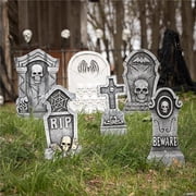 AT 19 & 12 in. Bat & Skull Foam Tombstone Halloween Decoration Set - Set of 6