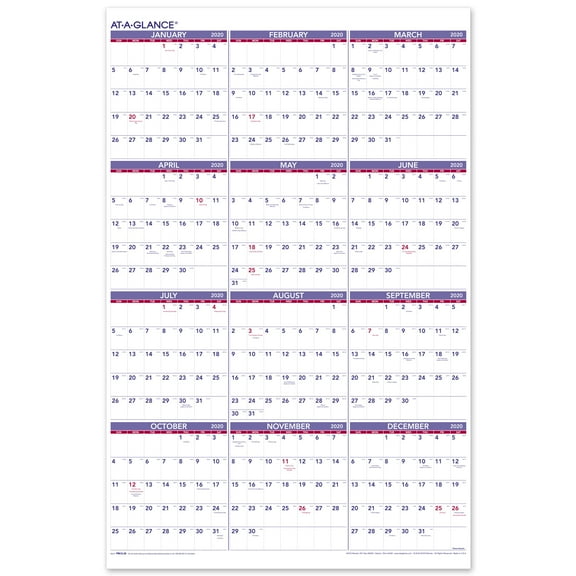 AT-A-GLANCE 2020 Yearly Wall Calendar, 12 Months, January Start, 24" x 36" (PM1228)