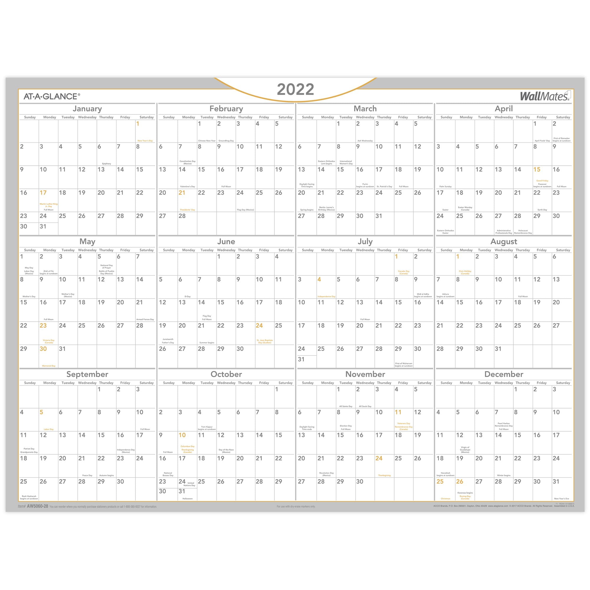 Large White Dry Erase Yearly Calendar with Marker