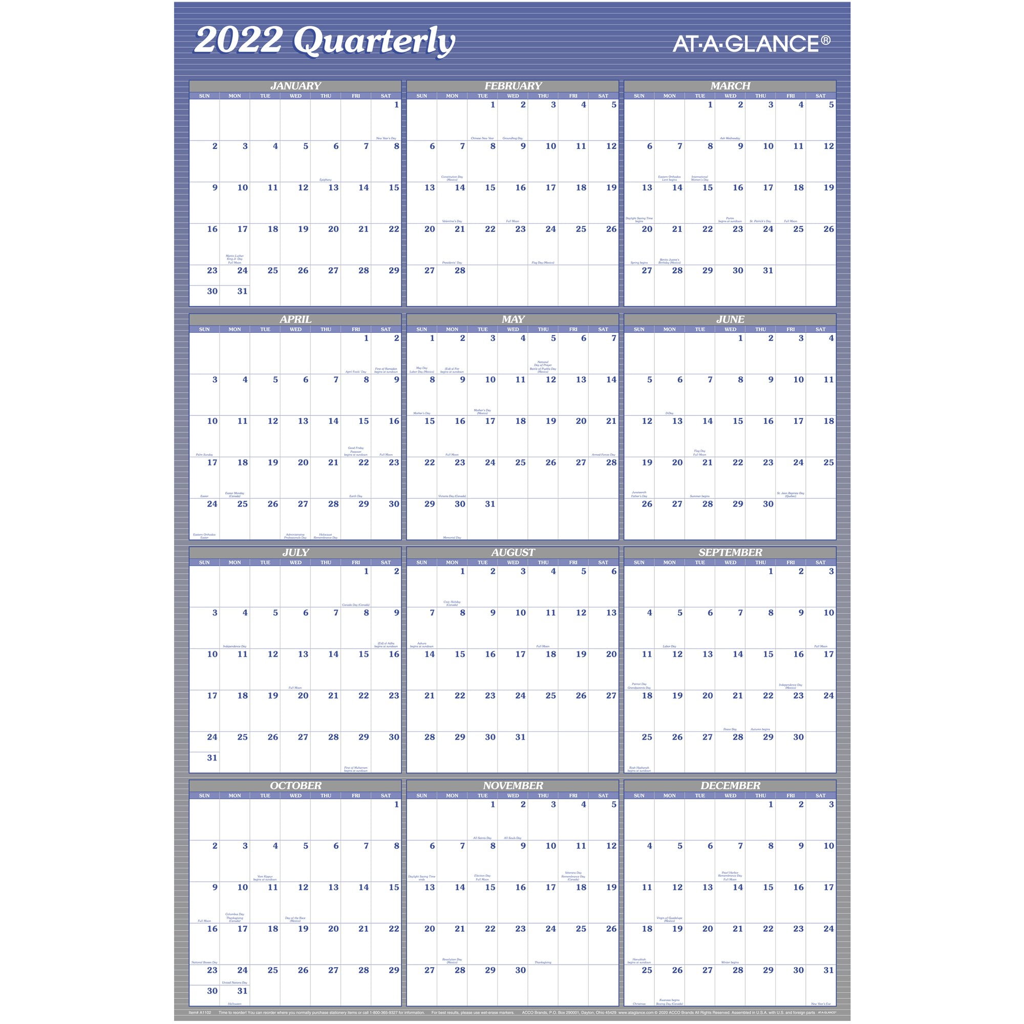 AT A GLANCE 2022 36 X 24 Yearly Calendar Reversible Blue A1102 22 at-a-glance-2022-36-x-24-yearly-calendar-reversible-blue-a1102-22