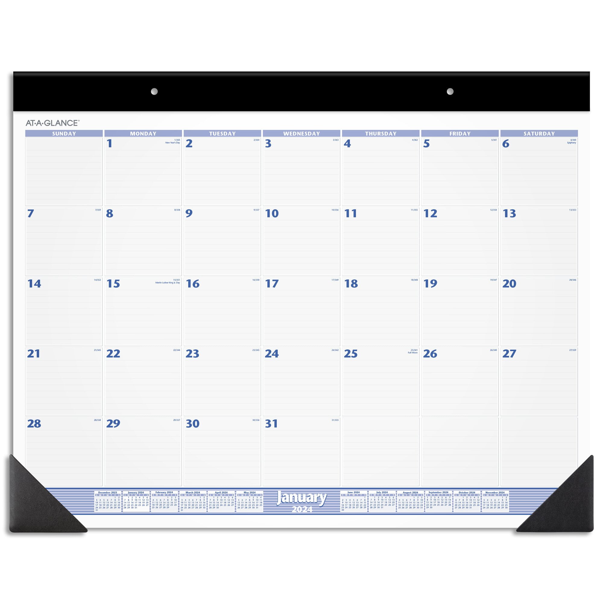ATAGLANCE 2024 Monthly Desk Pad Calendar Blue and Gray Large 24 x 19