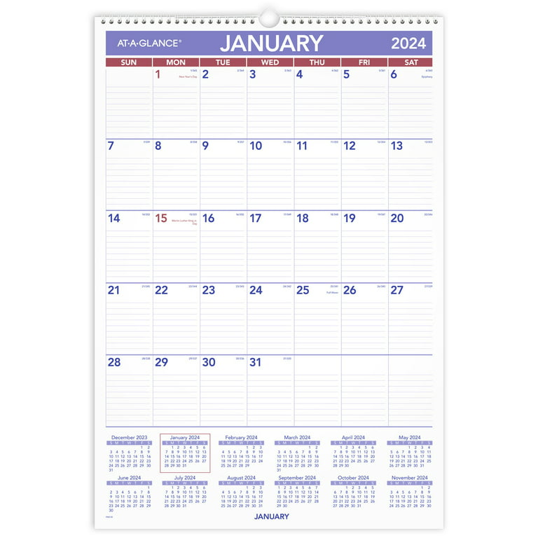 AT-A-GLANCE 2024 Monthly Wall Calendar Large 15 12 x 22 34 - Wall Calendars  