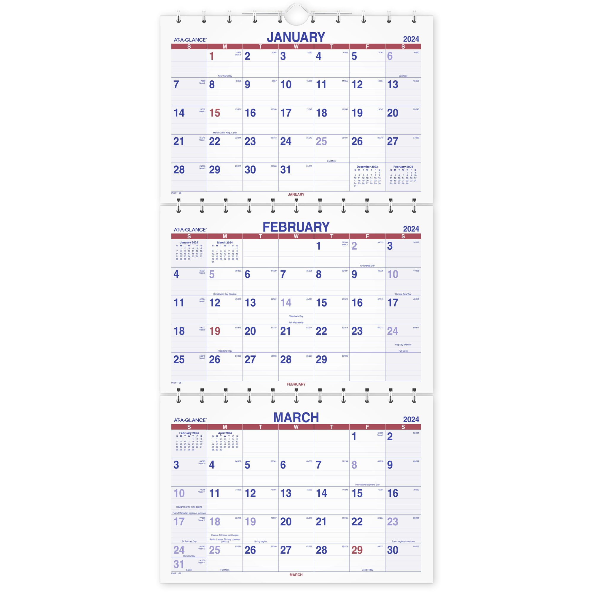 ATAGLANCE 2024 MoveAPage Three Month Wall Calendar Large 12 x 27