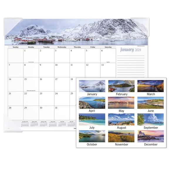 AT-A-GLANCE 2024 Panoramic Seascape Monthly Desk Pad Standard 21 34 x 17 - Desk